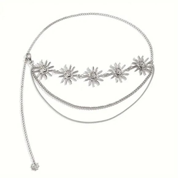Boho Sun Chain Waist Belt – Silver Sunburst Charm Body Chain for Women - Picture 3 of 4